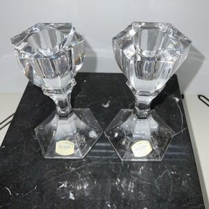 Atlantis Crystal Short Candle Sticks Made In Portugal Signed‎ Weddings Halloween